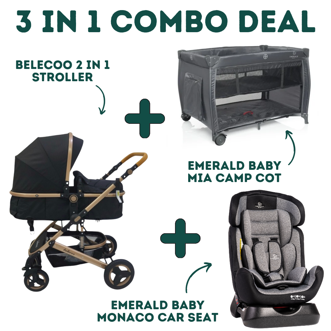 Emerald Baby Monaco Car Seat + Emerald Baby Mia Camp Cot + Belecoo