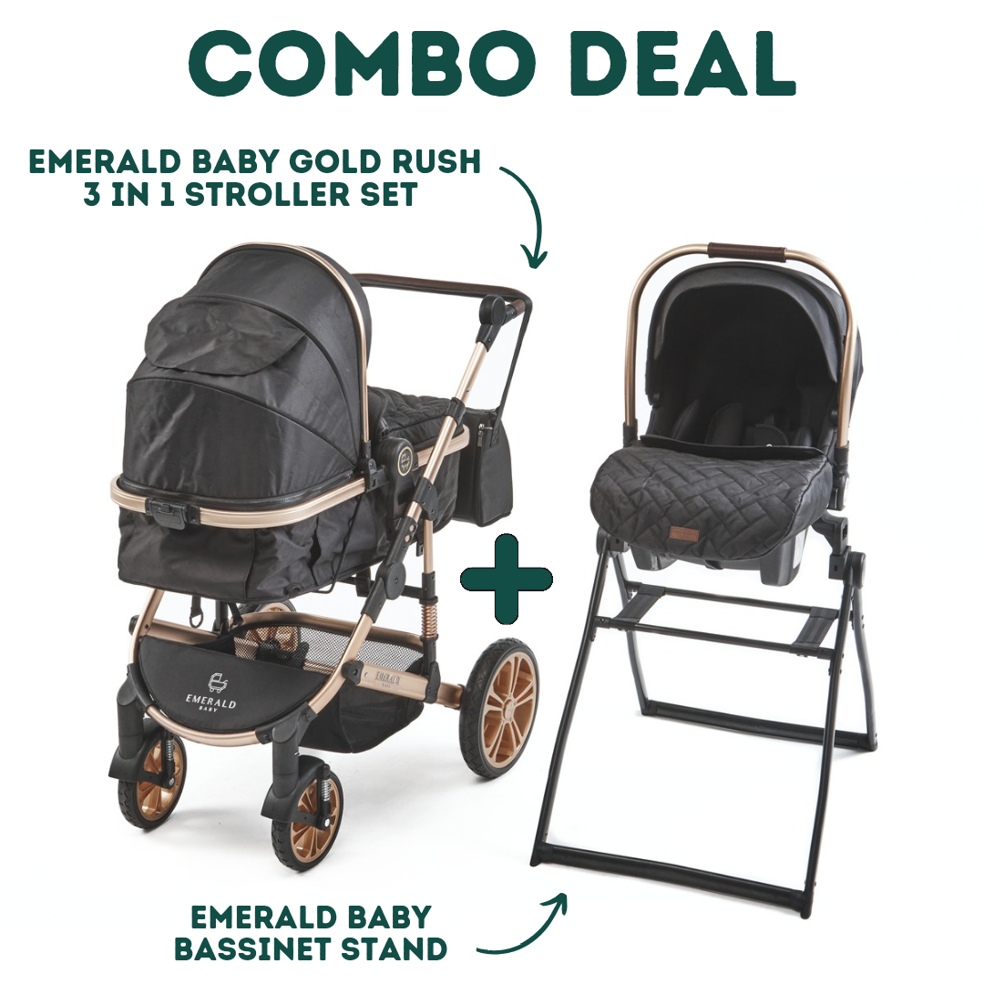 3 in 1 Emerald Baby Gold Rush Stroller Set with Car Seat and Nappy