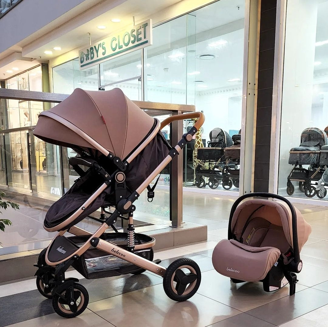 Emerald Baby Sarah Co Sleeper Camp Cot + Belecoo 3 in 1 Stroller Set (Khaaki) image 3
