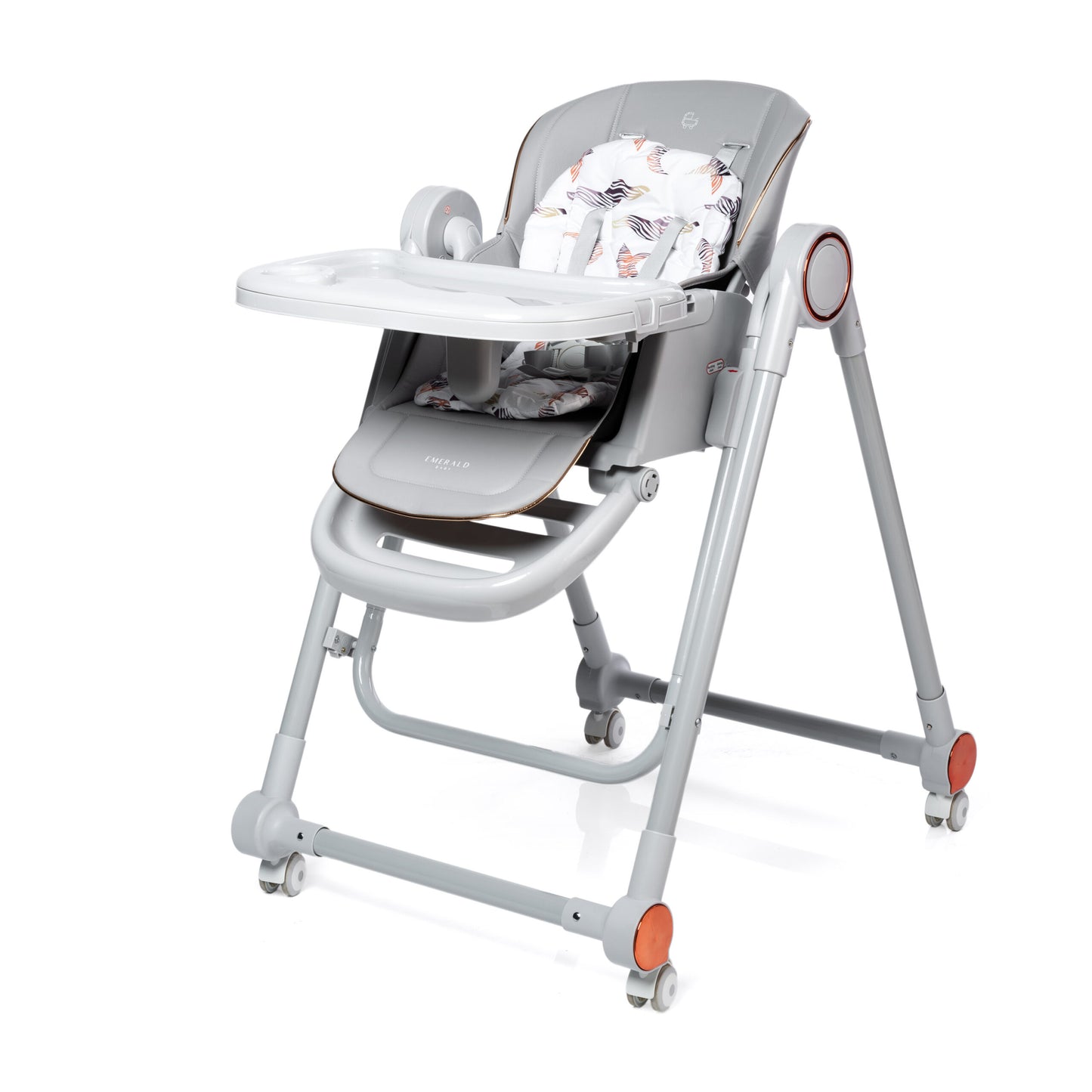 Emerald Baby 2 in 1 Deluxe Adjustable High Chair with SWING - Grey & Gold image