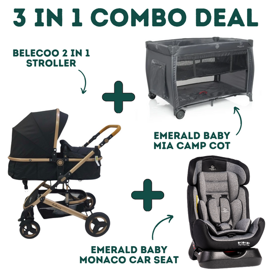 Emerald Baby Monaco Car Seat + Emerald Baby Mia Camp Cot + Belecoo 2 in 1 Stroller (COMBO!) image 0