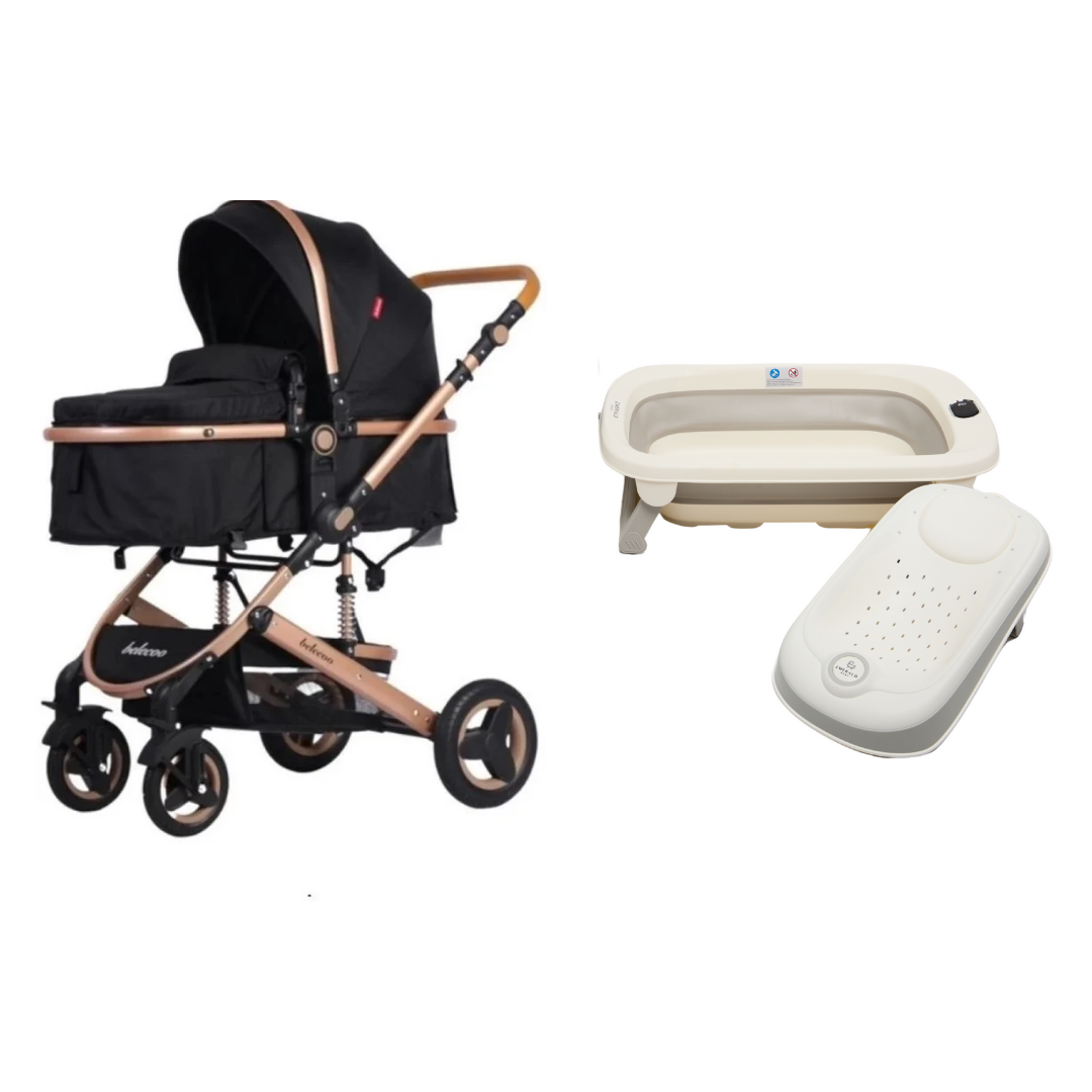 2in1 Belecoo Black N Gold + Emerald Foldaway Bath Set and Bath Support image 2