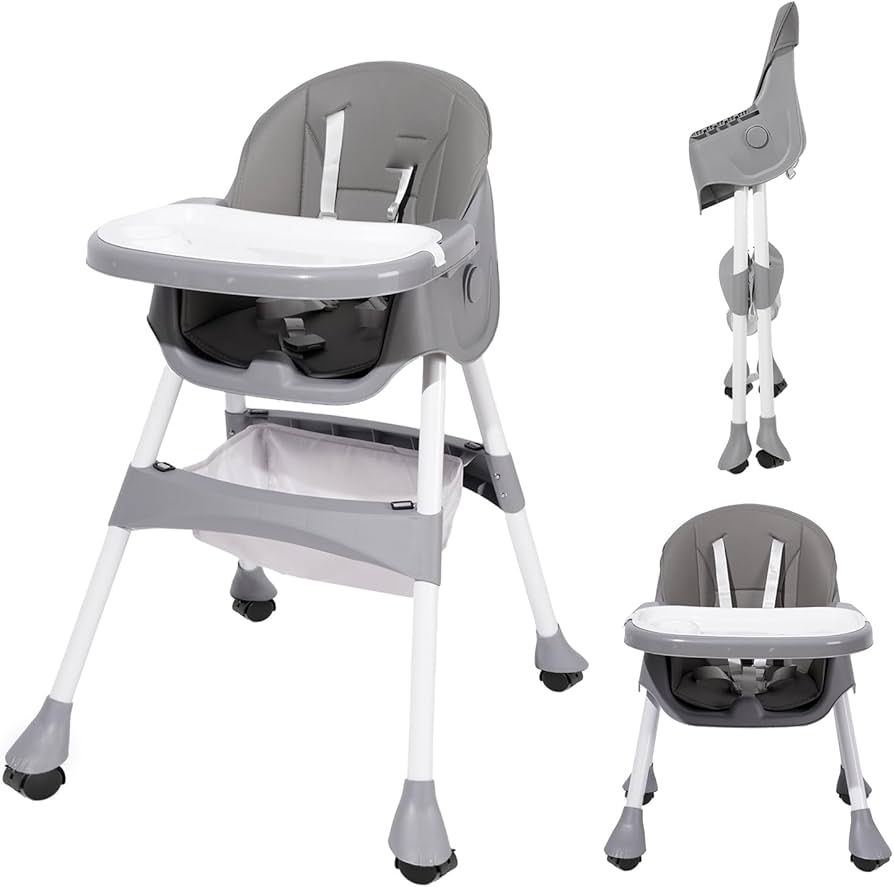 Feeding High Chair - Adjustable with Wheels - Grey image 0