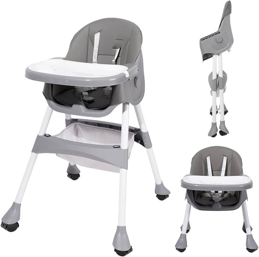 Feeding High Chair - Adjustable with Wheels - Grey image 0