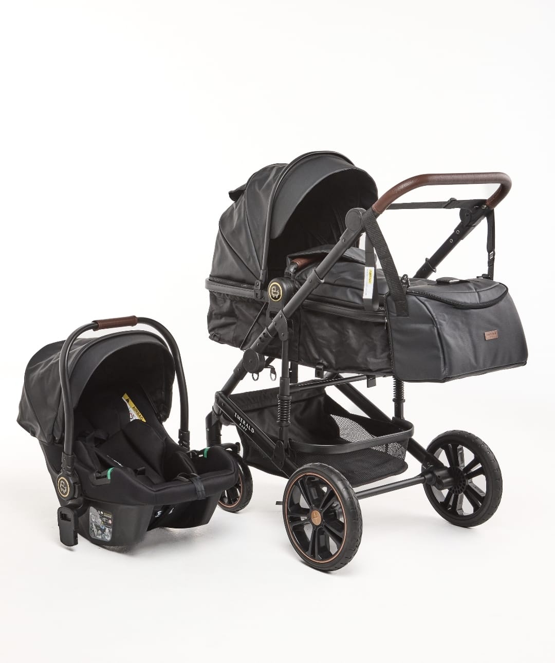 3 IN 1 Emerald Pu Leather Black On Black Plus Pu Nappy Bag image 0