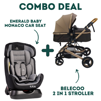 Emerald Baby Monaco Car Seat + 2 in 1 Belecoo Stroller (Khaaki) - Light Grey image