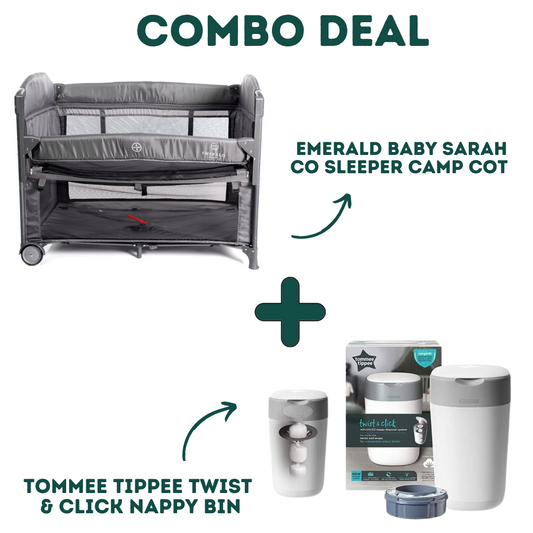 Emerald Baby Sarah Co Sleeper Camp Cot + Tommee Tippee Twist & Click Nappy Bin - Combo Deal image 0