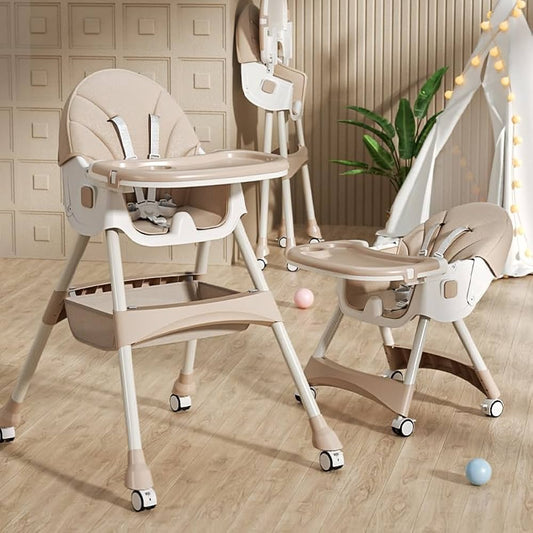 Feeding High Chair - Adjustable with wheels - Brown image 0