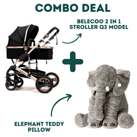 2 in 1 Belecoo COMBO Q3 stroller + Elephant Teddy Pillow image 0