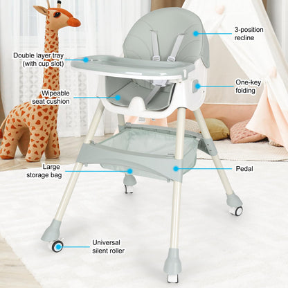 Feeding High Chair - Adjustable with Wheels - Green image 0