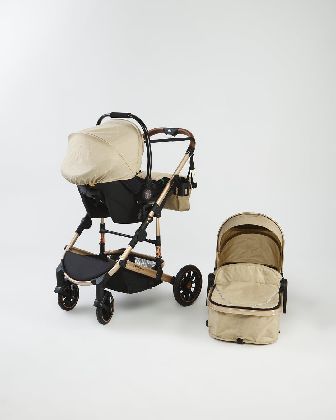 Emerald Baby Compact 3 in 1 Stroller Set with Car Seat & Nappy + Emerald Baby Yara Extra Length Camp Cot image 4