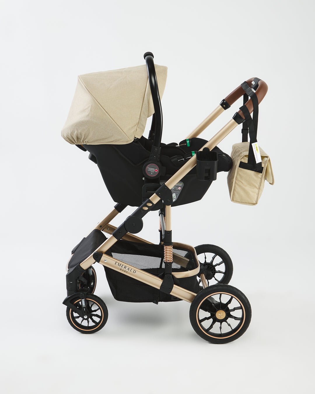 Emerald Baby Compact 3 in 1 Stroller Set with Car Seat & Nappy + Emerald Baby Yara Extra Length Camp Cot image 5