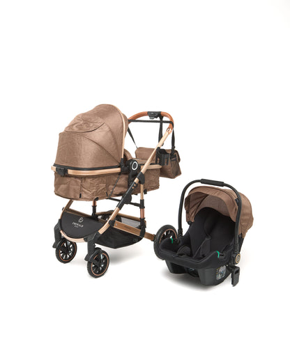 3 in 1 Emerald Baby H6 Stroller Set with Car Seat and Nappy Bag - Black with gold frames image