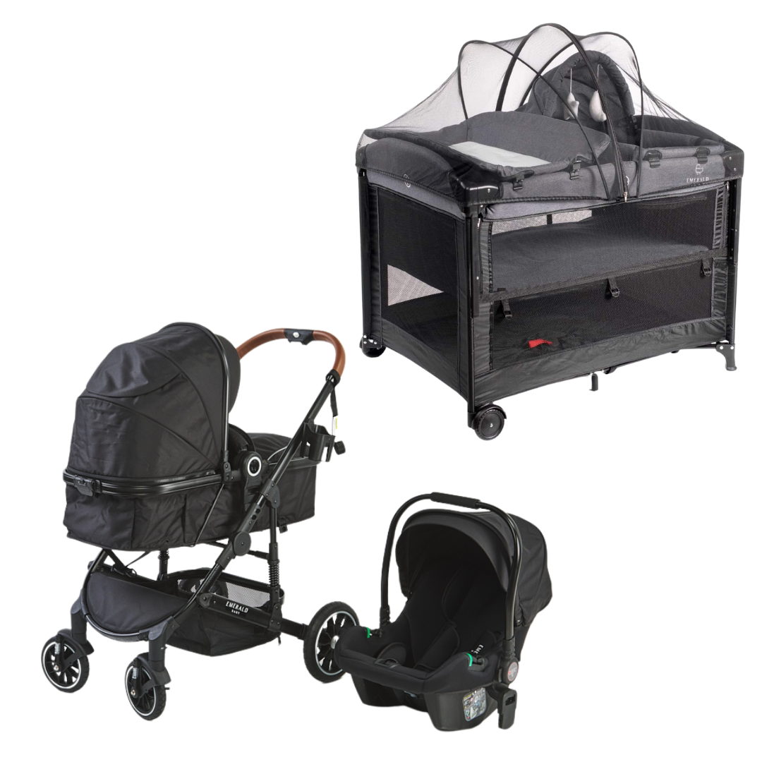 COMBO - Emerald Baby 3 in 1 Stroller Set + Emerald Baby Hannah Co Sleeper Camp Cot image 0
