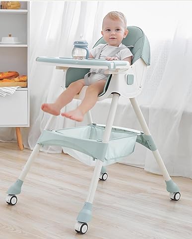 Feeding High Chair - Adjustable with Wheels - Green image 1