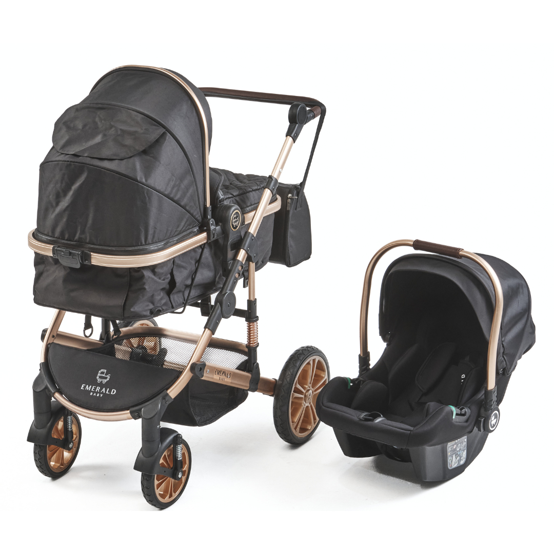 gold car seat and stroller 3 in 1 Emerald Baby Gold Rush Stroller Set with Car Seat and Nappy Bag – Babys Closet South Africa