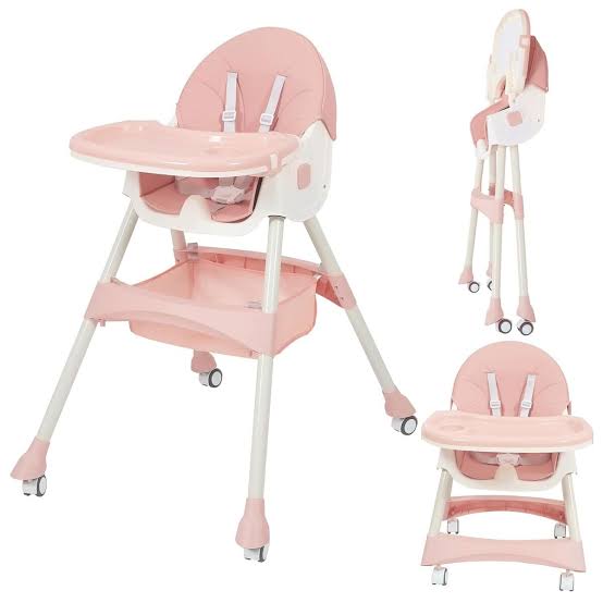 Feeding High Chair - Adjustable with wheels - Pink image 0