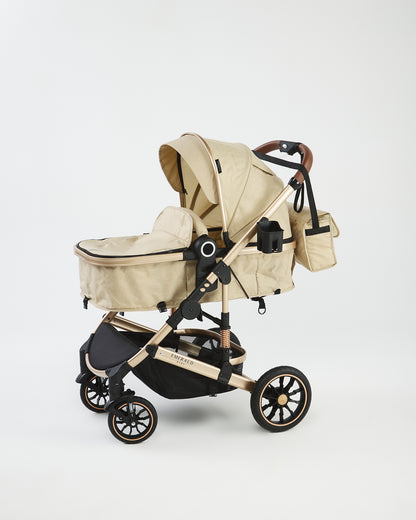 2 in 1 - Emerald Baby Compact Stroller Set - Beige with gold frames image