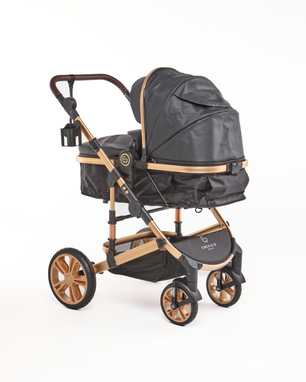 3 IN 1 Pu Black And Gold Frame Plus Car Seat And Pu Nappy Bag image 1