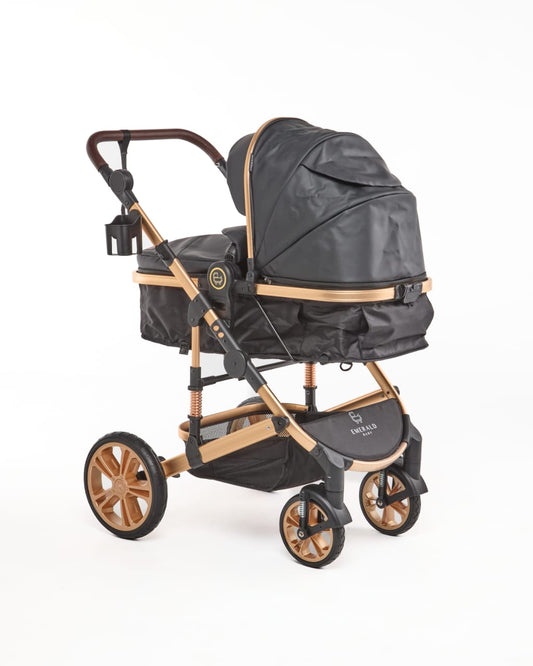 3 IN 1 Pu Black And Gold Frame Plus Car Seat And Pu Nappy Bag image 1