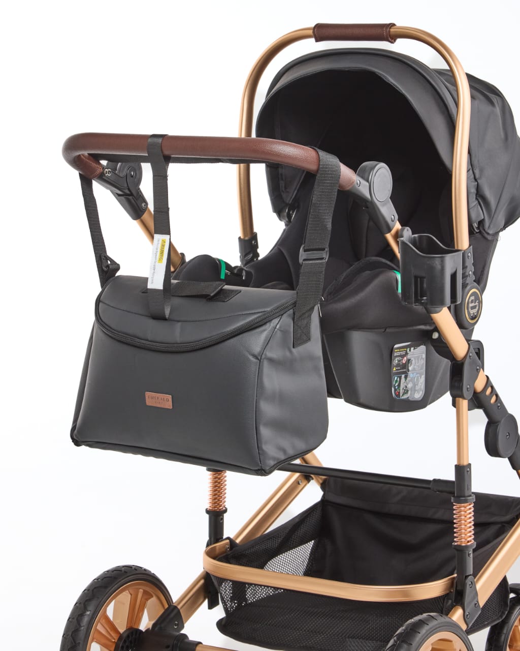 3 IN 1 Pu Black And Gold Frame Plus Car Seat And Pu Nappy Bag image 2