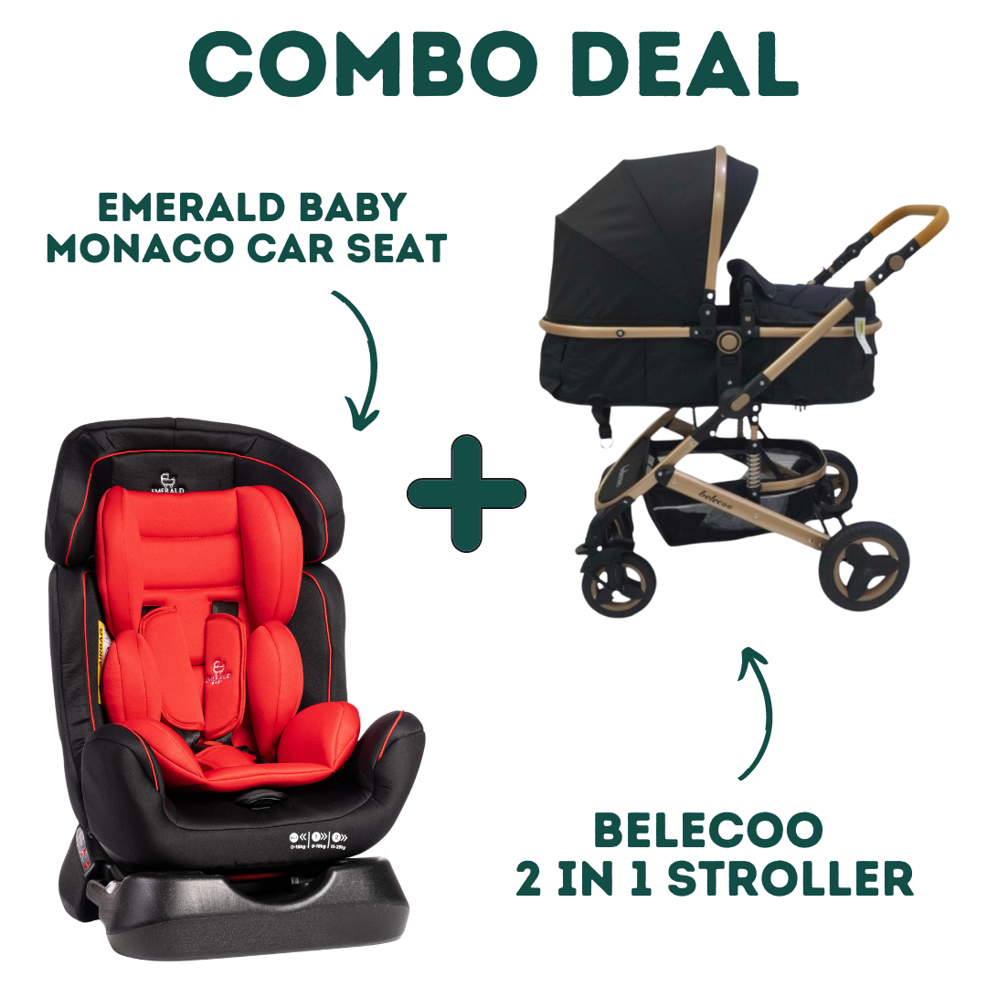 Emerald Baby Monaco Car Seat + 2 in 1 Belecoo Stroller (Black) - Red image