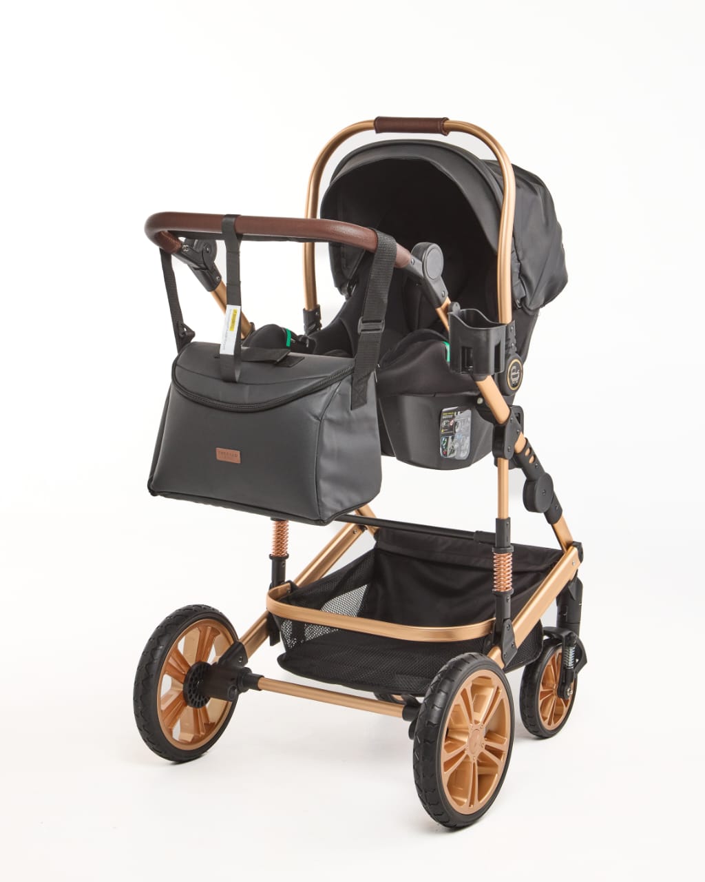 3 IN 1 Pu Black And Gold Frame Plus Car Seat And Pu Nappy Bag image 9