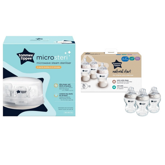Tommee Tippee Microwave steriliser + Tommee Tippee 260Ml 3 Pack Bottles