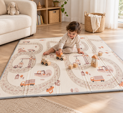 Emerald Baby 2cm Thick Foldable  Dual-Sided Baby Play Mat, Design 3 – Road Racers